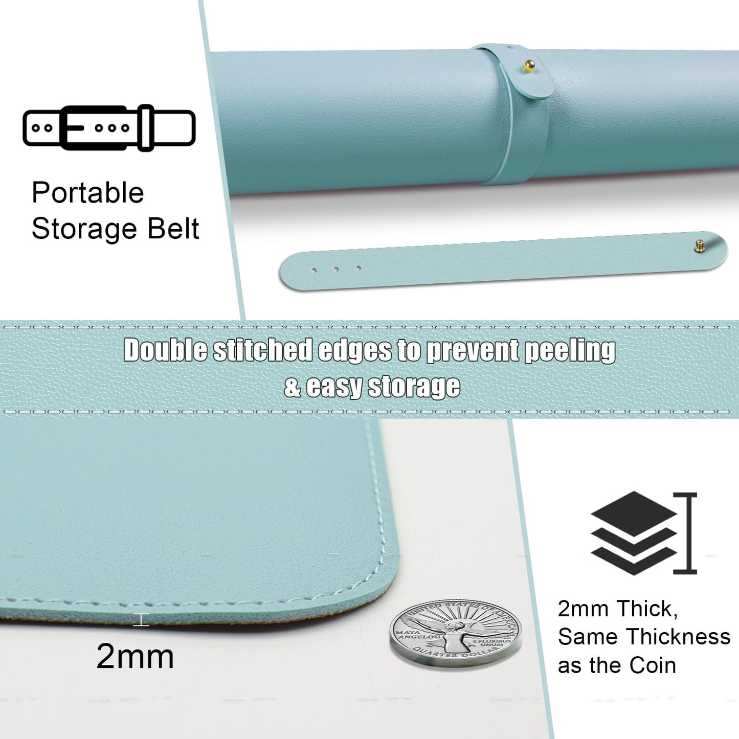 Large Desk Pad 35.4" x 17", Non-Slip Desk Mat with PU Leather & Natural Cork, Waterproof Writing Desk Natural Cork, Computer Mat Desk Protector for Office Home, Light Blue