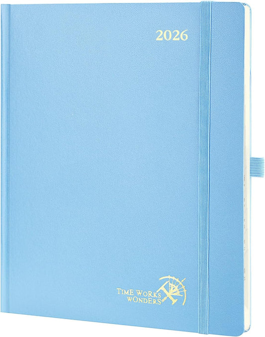 POPRUN 2026 Planner (Large Size 8.5''x 10.5'' Hardcover) - Daily Weekly and Monthly Calendar Agenda 2026 Appointment Book with Hourly Time Slots, Monthly Tabs, 100 GSM - Haze Blue