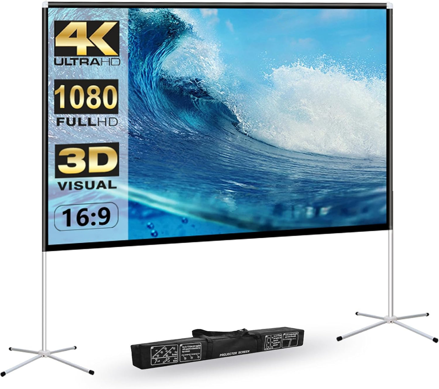 Projector Screen Outdoor Portable Movie: 120 inch Foldable Projection Screen with Stand Legs and Carry Bag for Camping Party