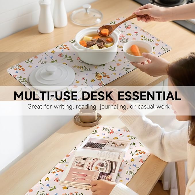 Botanical Floral Desk Pad Blotter,Large Mouse Pad 35 x 17in,PU Leather Desk Mat Writing Pad Protector, Non-Slip Waterprrof,Desktop Decor for Home Office & Gamers Women Girls (Colorful Floral)