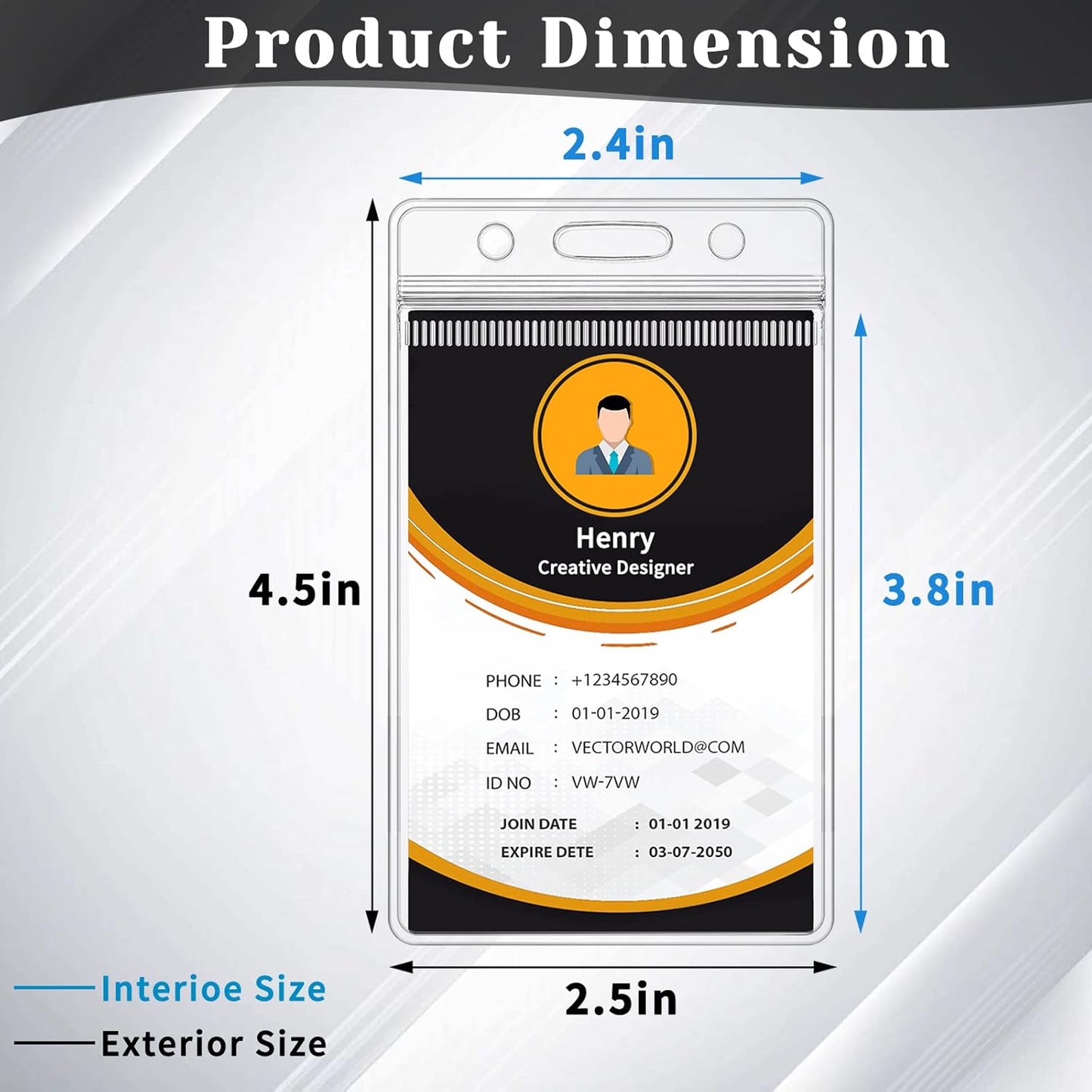 60 Pack Badge Holder, Plastic ID Badge Holder, Clear Waterproof ID Card Holder with Resealable Zip, 2.5" x 3.8" Vertical Name Tag Holder for Nurses and Office, Fits ID Card/Credit Card/Student Card