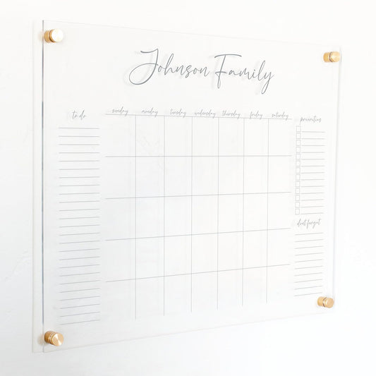 Personalized Clear Acrylic Calendar for Wall, Calendar Whiteboard for Wall, Dry Erase Wall Calendar, Wall Calendar Organizer System for Home (Cursive, Grey, 23"W x18.5"H)