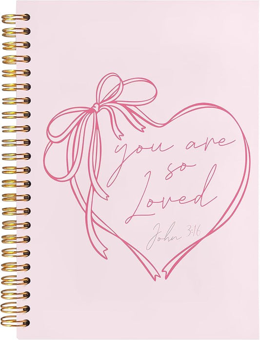 BearCake Coquette Pink Bow Christian Notebook Journal, Christian Gifts for Women, You Are So Loved Bible Journaling Prayer for Women, Preppy Aesthetic Hardcover Spiral Notebook 5.5x8.3