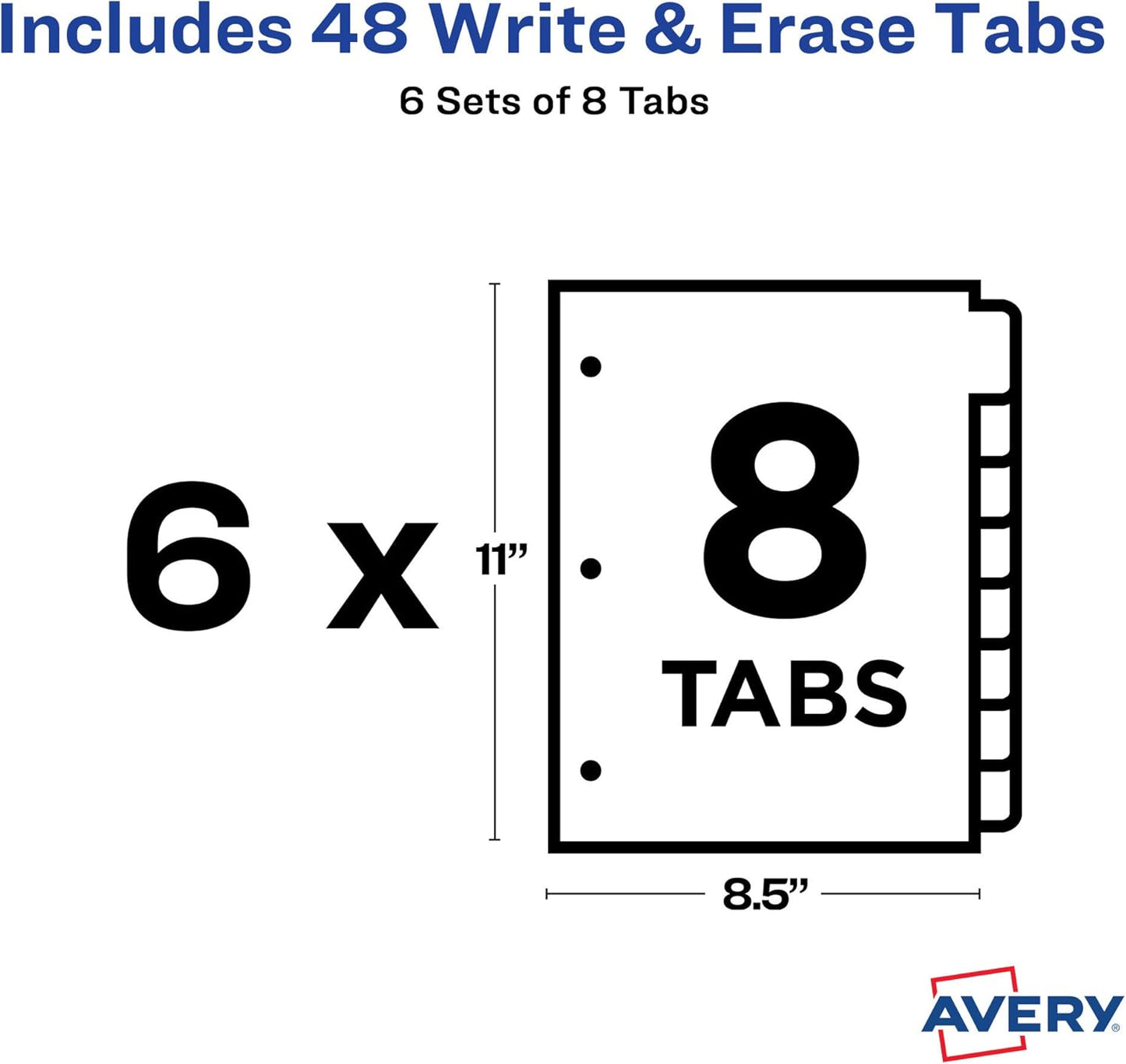 Avery Big Tab Write & Erase Paper Dividers with Gold Reinforcement, 8-Tab Set, White, 6 Sets (21213)