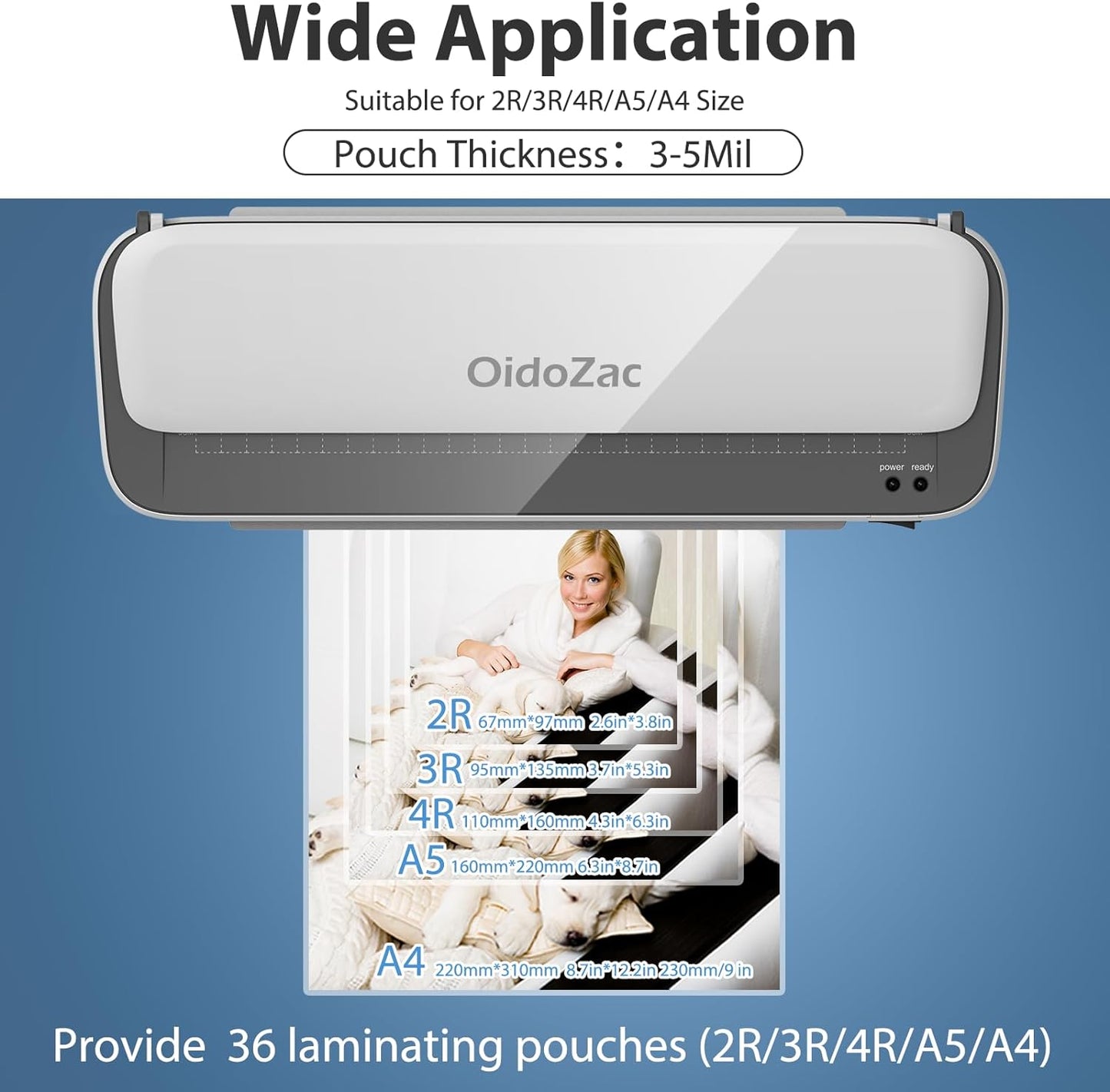 Laminator Machine, 11 in 1 Laminating Never Jam Technology with 36 Laminating Sheets, 9 Inch Thermal Laminator A4 Laminating Machine Hot & Cold with Paper Trimmer for Home Office School