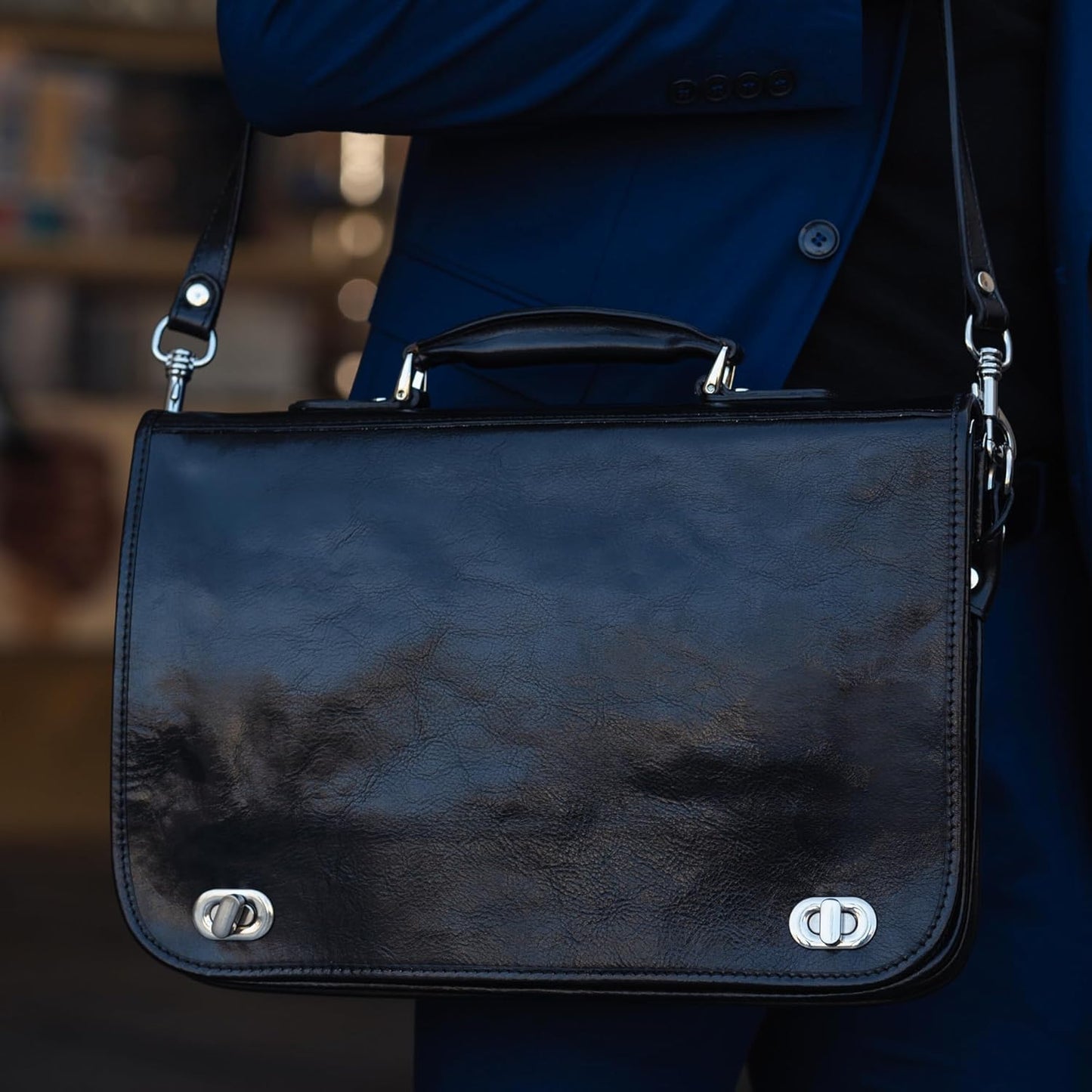 Time Resistance Leather Briefcase for Men - Italian Full Grain Leather Laptop Bag - Messenger Bag - Gift Box Included