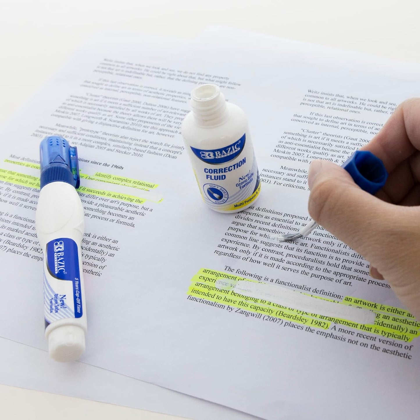 BAZIC Correction Fluid, Soft Bristle Brush & Precise Metal Tip Applicator, Fine Point Corrections Pen White Out Wipe Out Liquid (2/Pack), 2-Packs