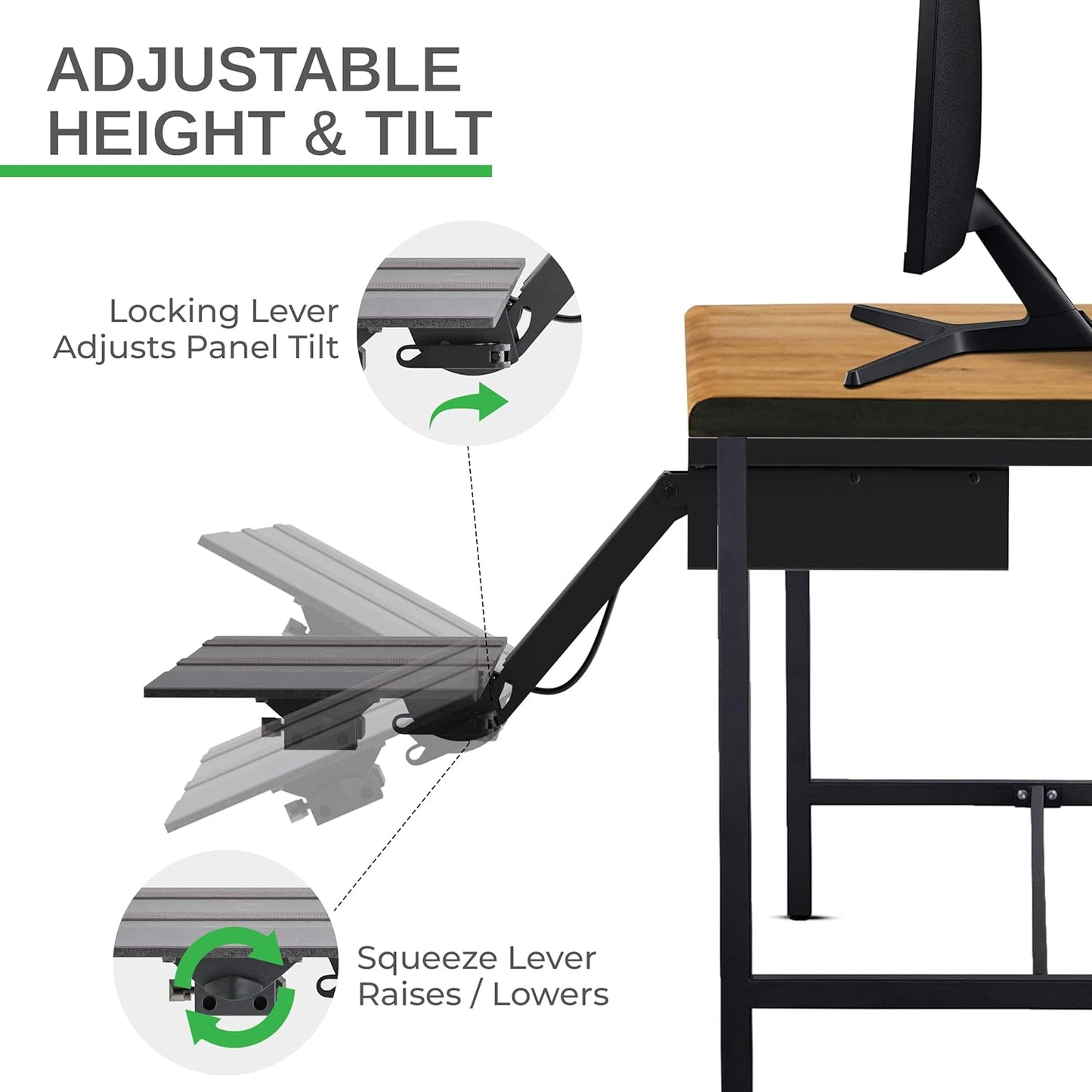Uncaged Ergonomics KT2-b Under-Desk Adjustable Height & Angle Sit to Stand Up Keyboard Tray with negative tilt Best standing desk computer keyboard holder drawer