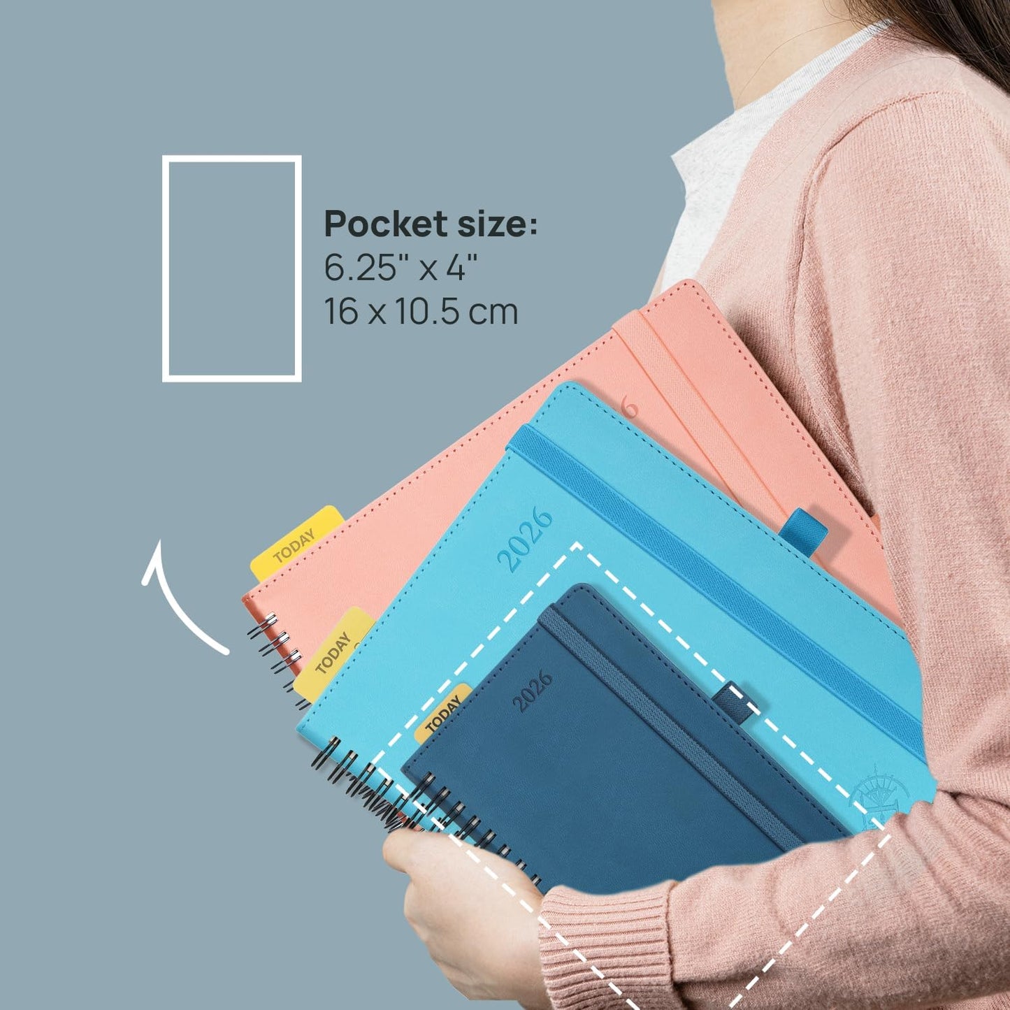 POPRUN Pocket 2026 Planner (Small Size- 4'' x 6.25'') Weekly and Monthly for Purse - Calendar 2026 (Jan. 2026 - Dec.2026) with Soft Cover, Plastic Ruler - Pacific Green