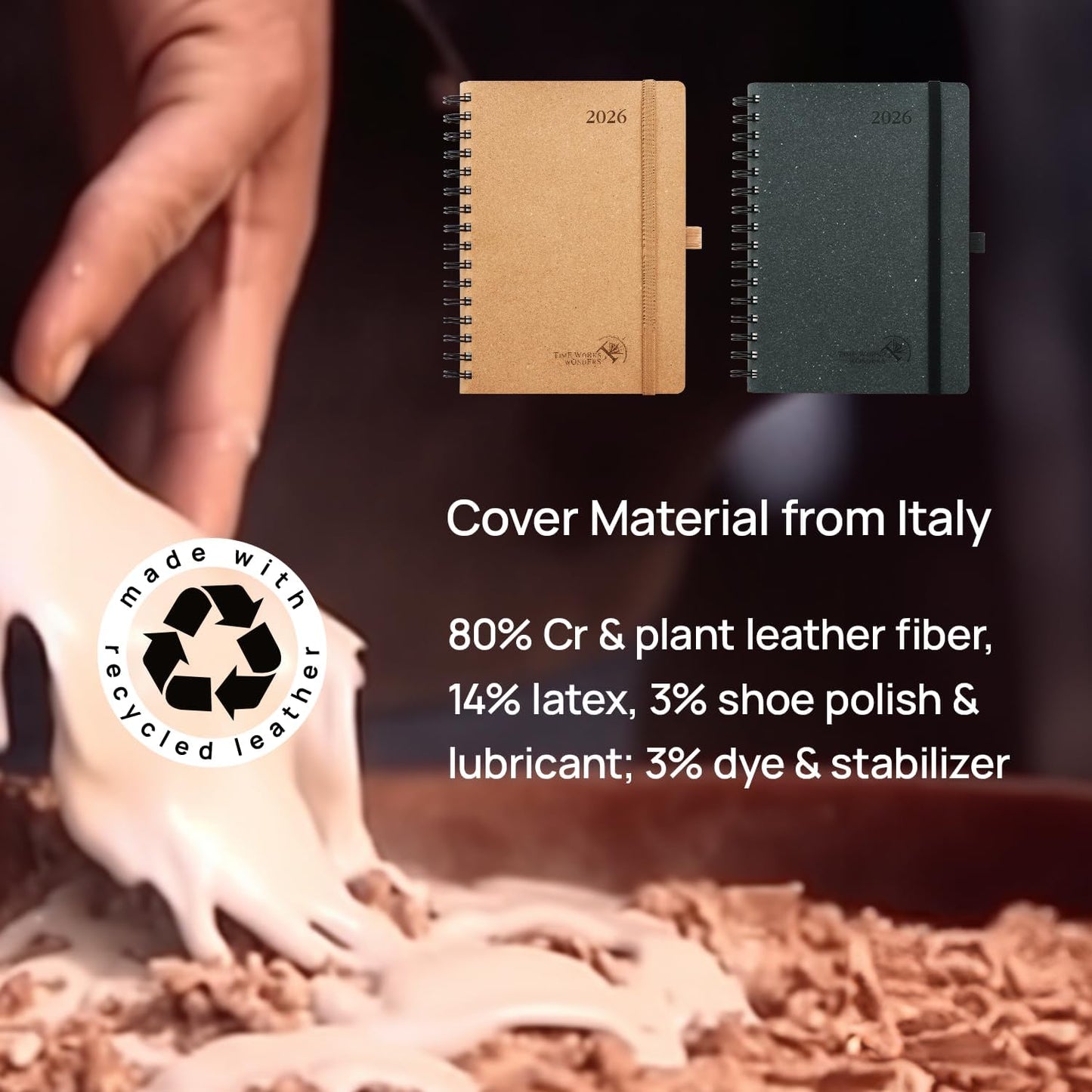 POPRUN 2026 Daily Planner One Page A Day - [5.75" x 8.5"-100% Recycled Materials Spiral Soft Cover] - 2026 Agenda with Monthly Calendar, Folded Inner Pocket - Desert Brown