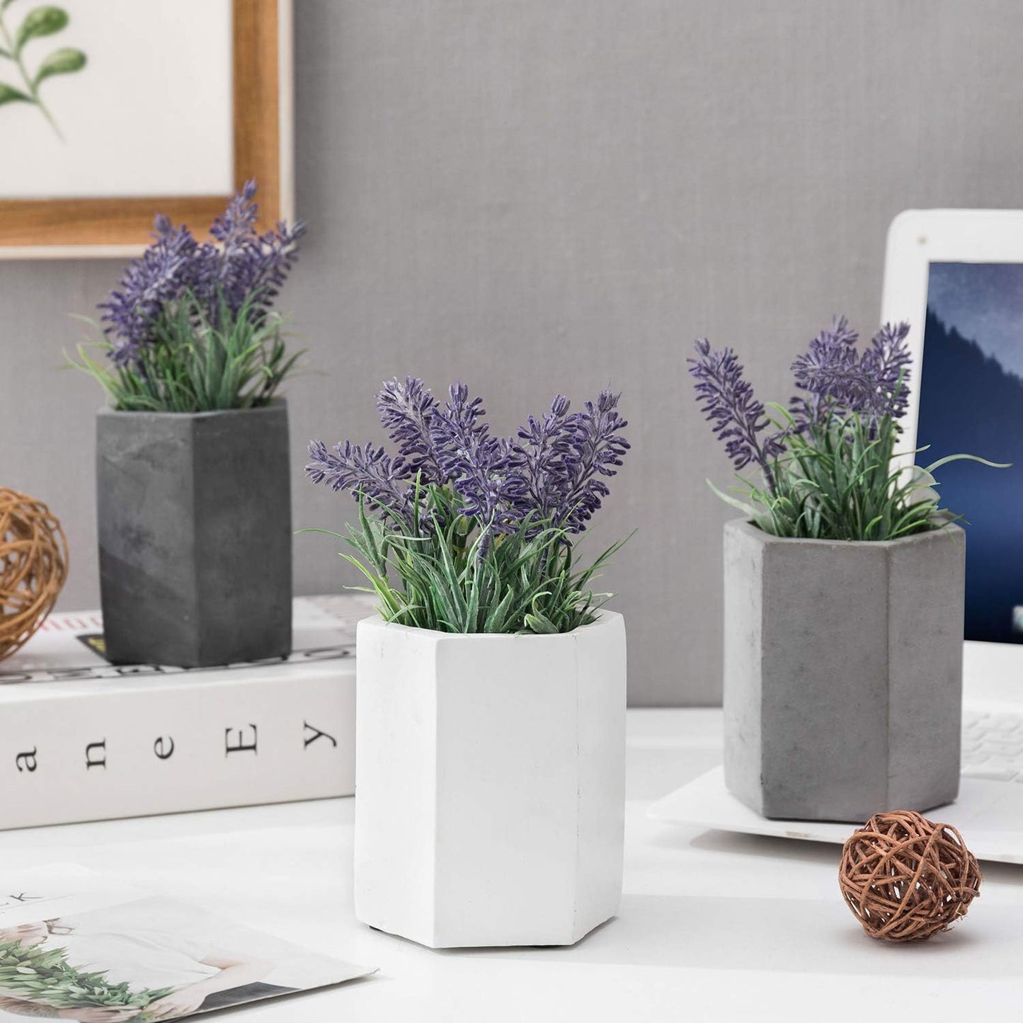 MyGift Set of 3 Cement Decorative Hexagon Multi-Colored Desktop Pen Holder and Pencil Office Supply Stationary Storage Cups (White, Gray, Black)