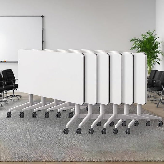 Conference Table,Folding Conference Room Tables Portable Rolling Conference Training Table with Silent Wheels,Mobile Meetings Flip Top Tables for Offices Classrooms Meeting Room (6Pack 61in)