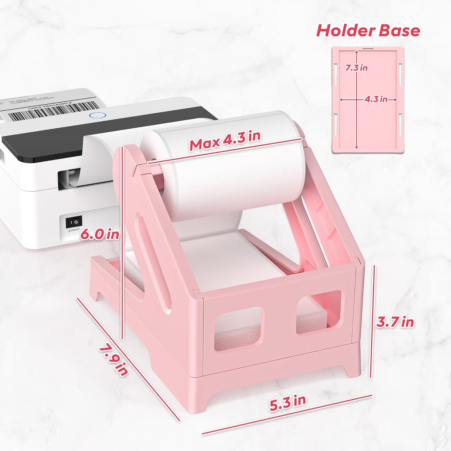 PONNOR Label Holder Thermal Label Holder for Rolls and Fanfold Labels Shipping Label Stand Desktop Printer DIY Accessory Supplies for Home, Office (Pink)
