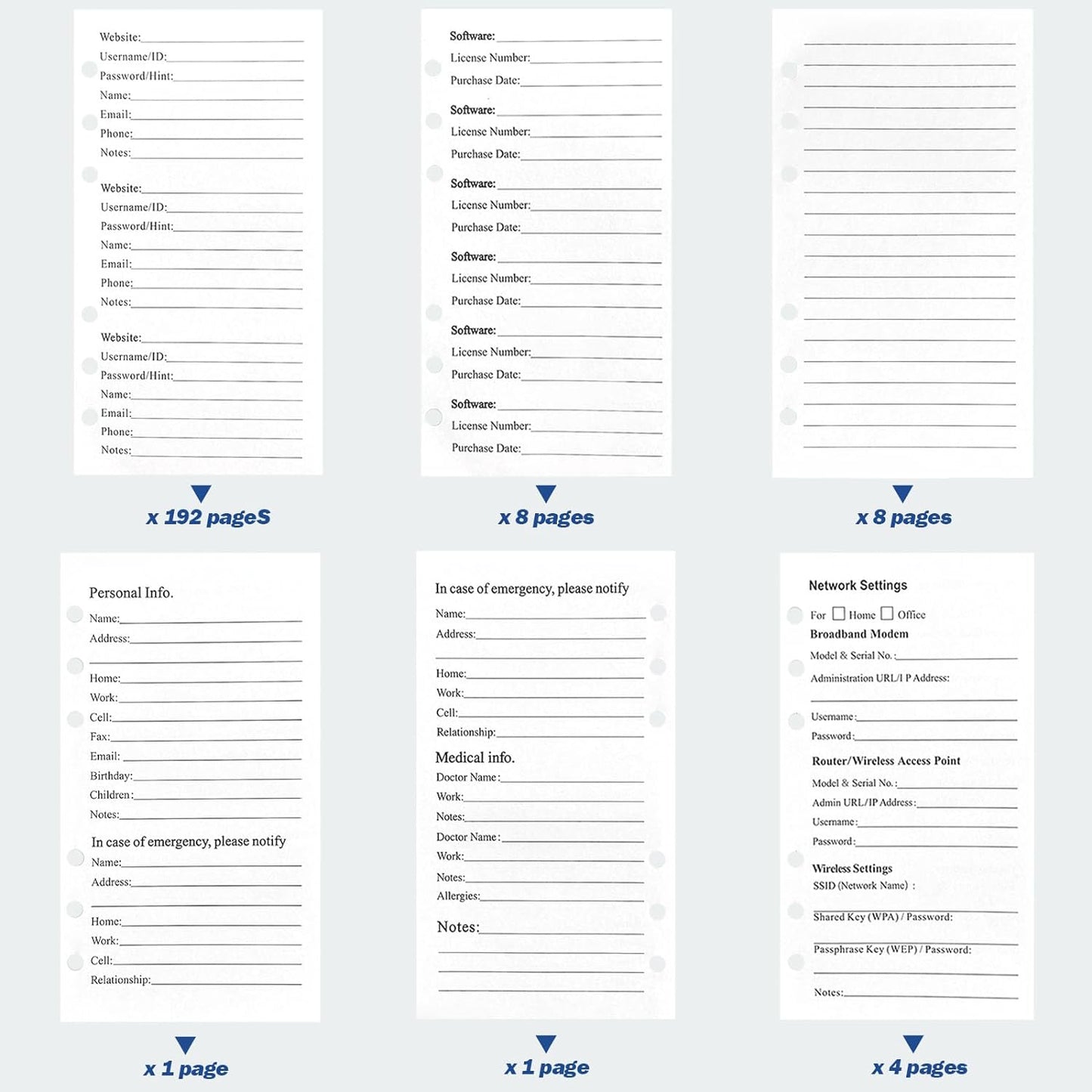 A6 Password Book Refill Pages, 576 Entries Space Password Replacement Pages - 216 Refills Page, Website Internet Logbook, 6.8in x 3.7in