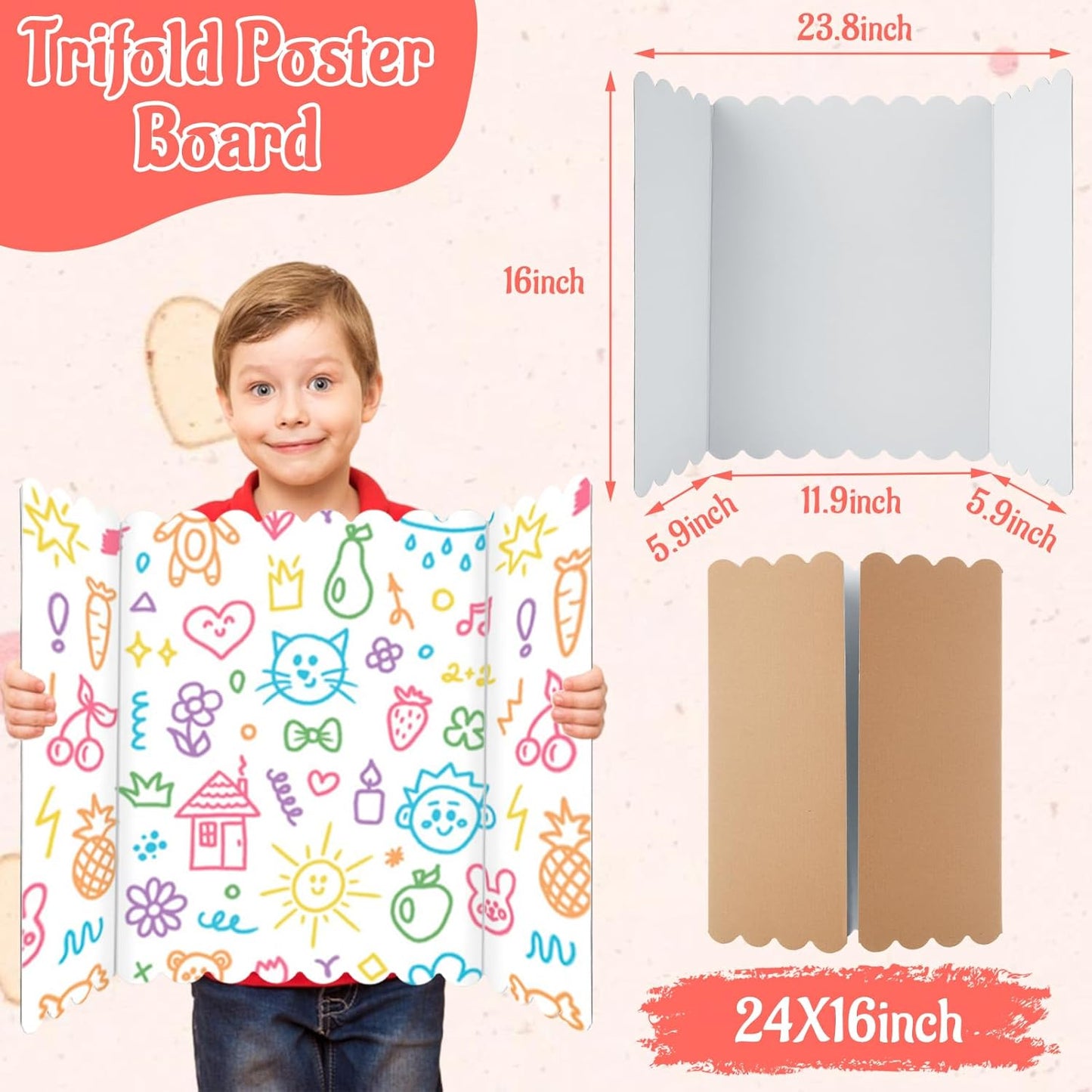 JMIATRY 15 Pack Trifold Poster Board 24 x 16 Inch White Presentation Cardboard Science Fair Display Boards Trifold Display Boards for Presentations Science Project Trifold Poster Board Bulk