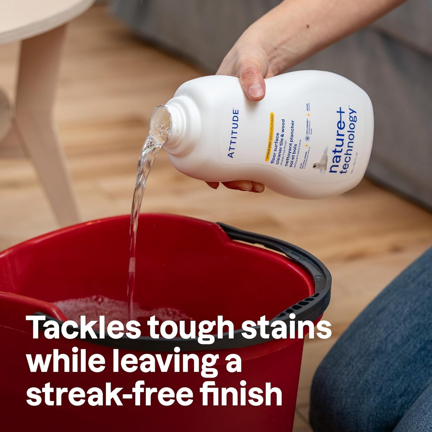 ATTITUDE Floor Cleaner, EWG Verified, Streak-Free, Vegan & Plant-Based for Tile, Wood & Laminate Floors, Citrus Zest Scent, 35.2 Fl Oz