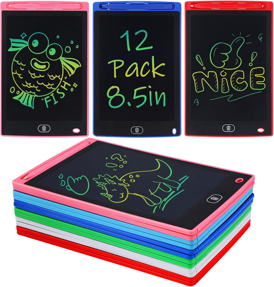 LCD Writing Tablet for Kids Party Favors Bulk - 12 Pack 8.5in Colorful Doodle Board, Erasable Drawing Pad for Goodie Bags Stuffers Birthday Gifts, Learning Travel Toys for Girls Boys Aged 3 4 5 6 7 8