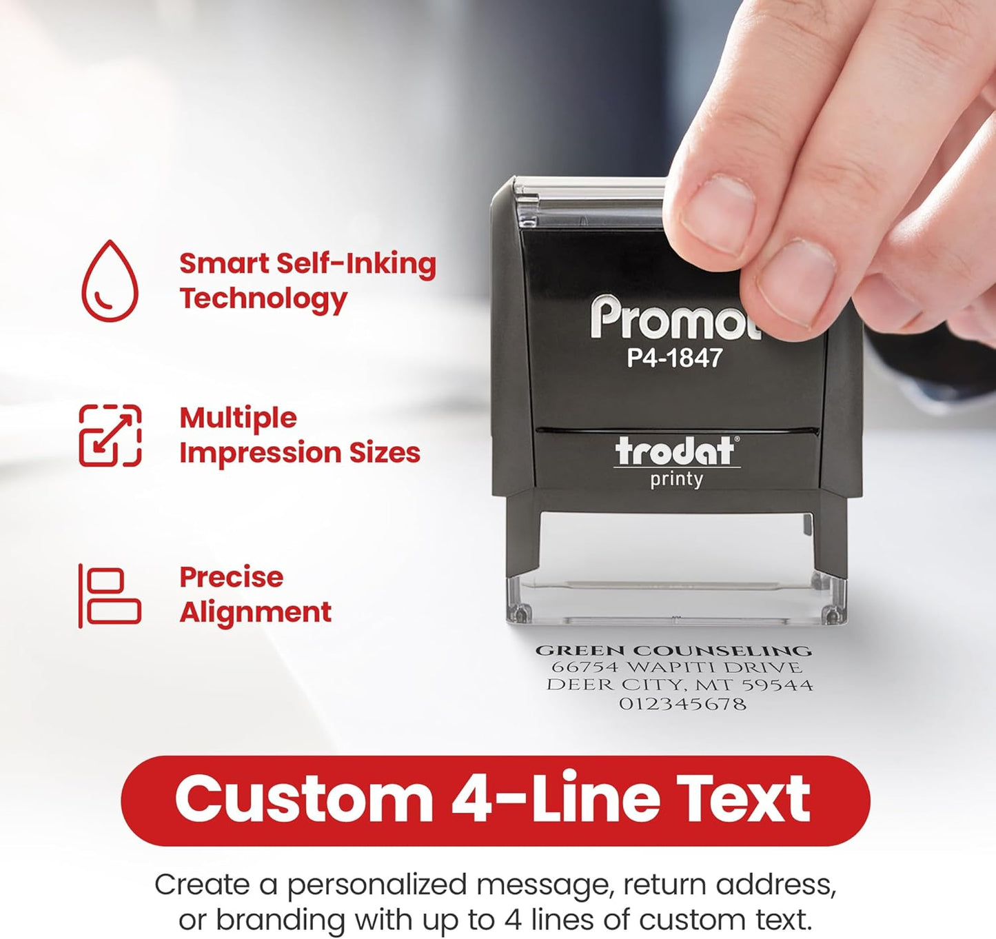 Promot Self Inking Custom Stamp - Up to 4 Lines of Personalized Text, Customized Address Stamp with Easy to Change Ink Cartridge (Medium)