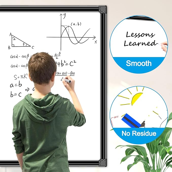 H-Qprobd 48"x30" Magnetic White Board Dry Erase Wall Mount Whiteboard - Office Home Classrooms White Board Hanging Writing Board with Black Aluminum Frame