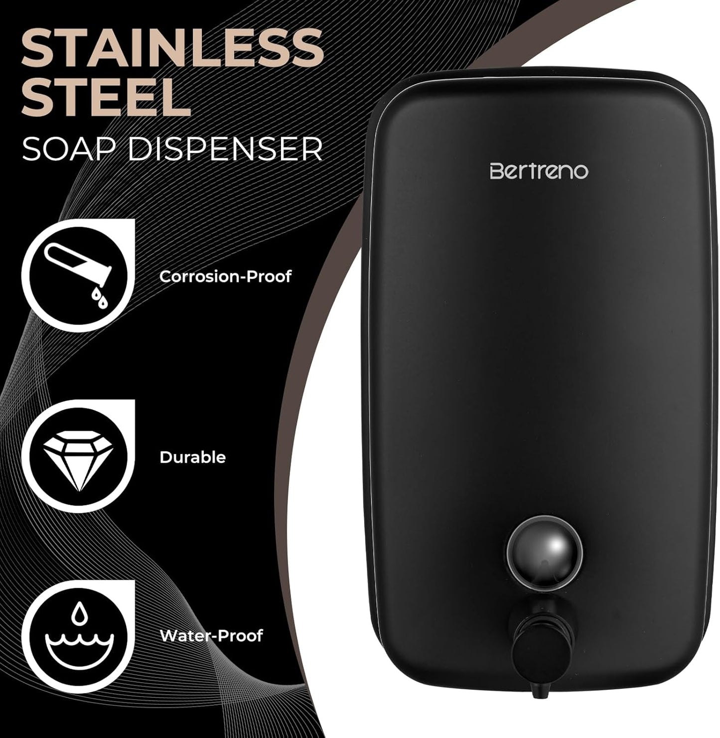 Commercial Soap Dispenser Wall Mount Stainless Steel Soap Dispensers Liquid Manual Anti-Leak Pump Hand Soap Dispenser for Bathroom Kitchen Black (17 fl.oz./500ml)