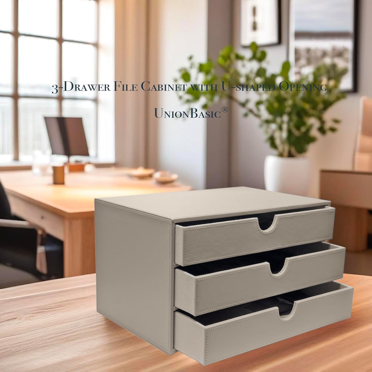 UnionBasic Document Organizer, 3-Drawer File Cabinet Document Storage Box, Office Desktop Filing Organizer, Feather Gray