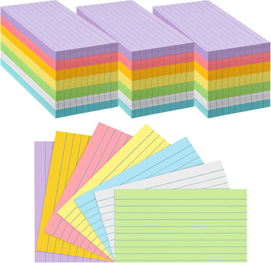 Fainne 2100 Pcs Colored Index Cards Bulk Neon Ruled Note Cards with Lines for Studying Rainbow Pad Index Notecards for Studying School Supply College Office(4 x 6 Inch,Light Color)