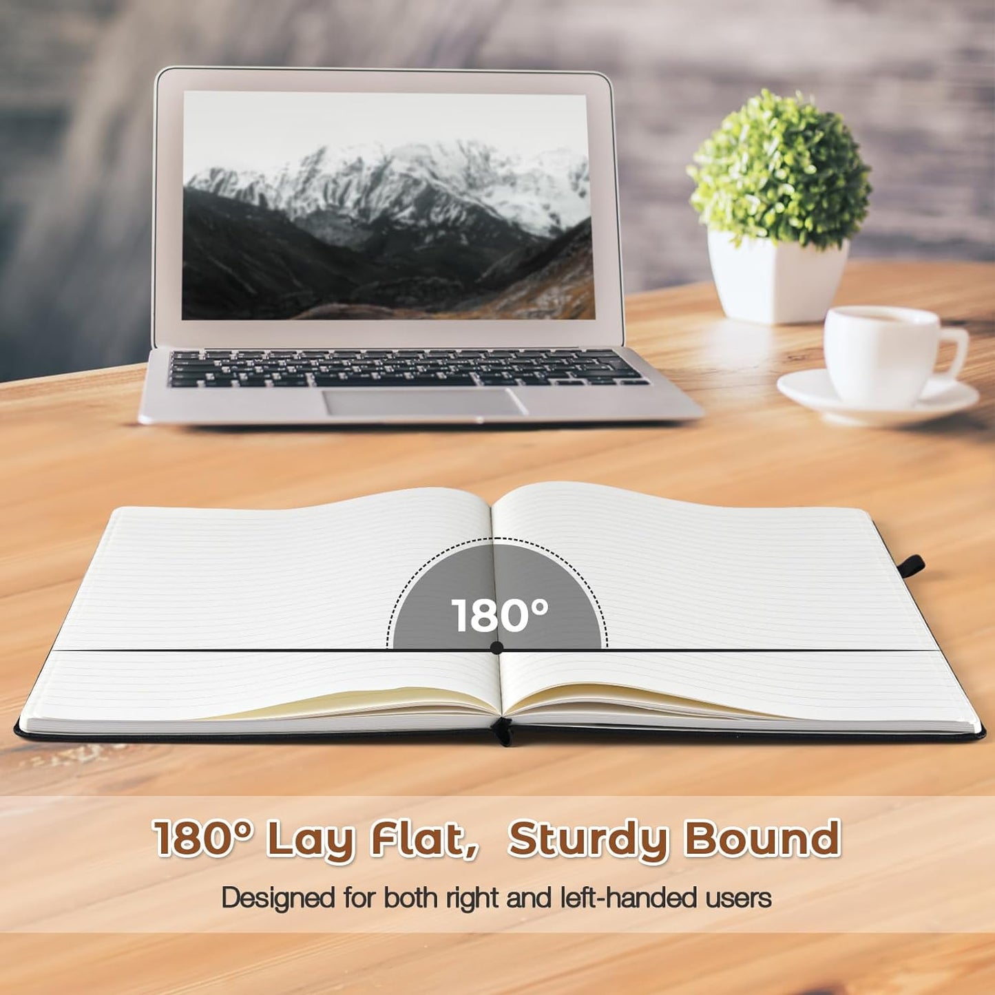 Lined Journal Notebook, 8.5" x 11" Hardcover Leather Notebook for Work, Wide Ruled Notebook Journal for Women Men, 192 Thick Paper, Lay Flat, 2 Pockets, A4 Large Journals for Writing, Brown Notebook