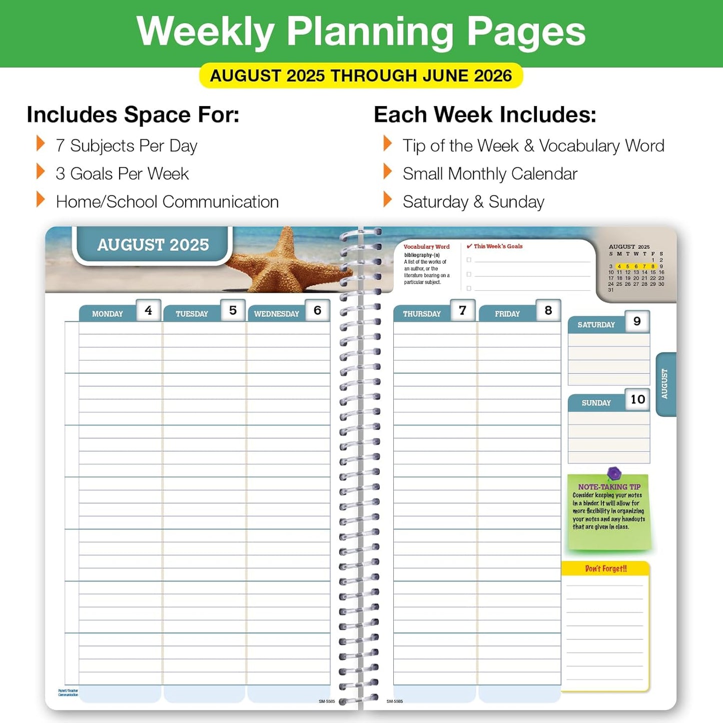 Global Datebooks Dated Middle School or High School Student Planner for Academic Year 2025-2026 Includes Ruler/Bookmark and Planning Stickers (Matrix Style - 5.5"x8.5" - Rainbow Silhouette)