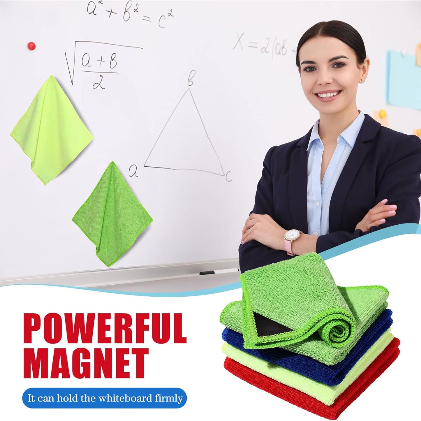 Zopeal 8 Packs Dry Erase Board Cleaning Cloth Microfiber Eraser Magnetic Whiteboard Eraser Washable for Whiteboard Dry Erase Cloth for Home and Office, 10'' x 9. 25''(Multi Colors)