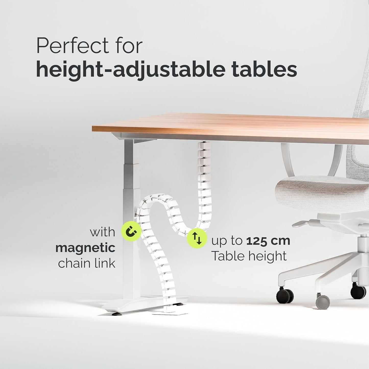 VALU Cable Management Spine – 49 Inch Cable Organizer for Standing & Fixed Desks – Sturdy & Flexible with Magnetic Link – Cord Management System Under Desk with Steel Base & Non-Slip Pads