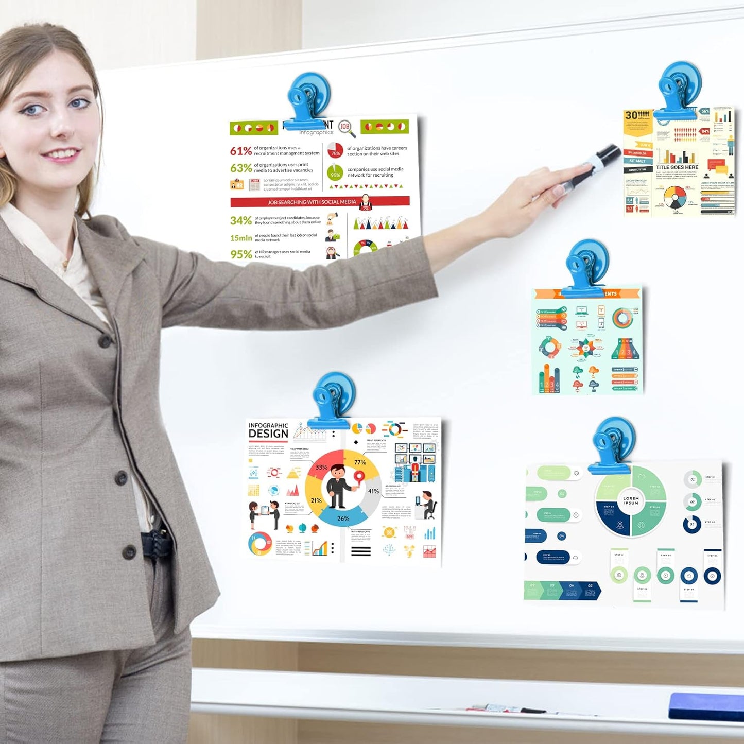 VNDUEEY 20 Pack Magnetic Paper Clip Dispenser Holder, Paperclip Dispenser for Desk, School, Office, Fridge Magnets Refrigerator Magnets, Magnet Clips for Whiteboard Locker (Blue) ﻿