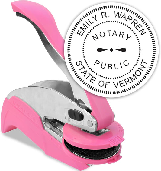 MaxMark Notary Seal Round Pink Embosser for Vermont State - Includes Gold Burst Seal Labels (50 Count)