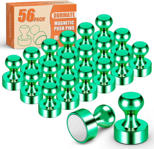 Whiteboard Magnets, Green Metal Strong Fridge Magnets, Magnetic Push Pins for Refrigerator, Magnetic Clips Heavy Duty for Office, Classroom, Fridge Accessories, Desk Accessories, 56PCS