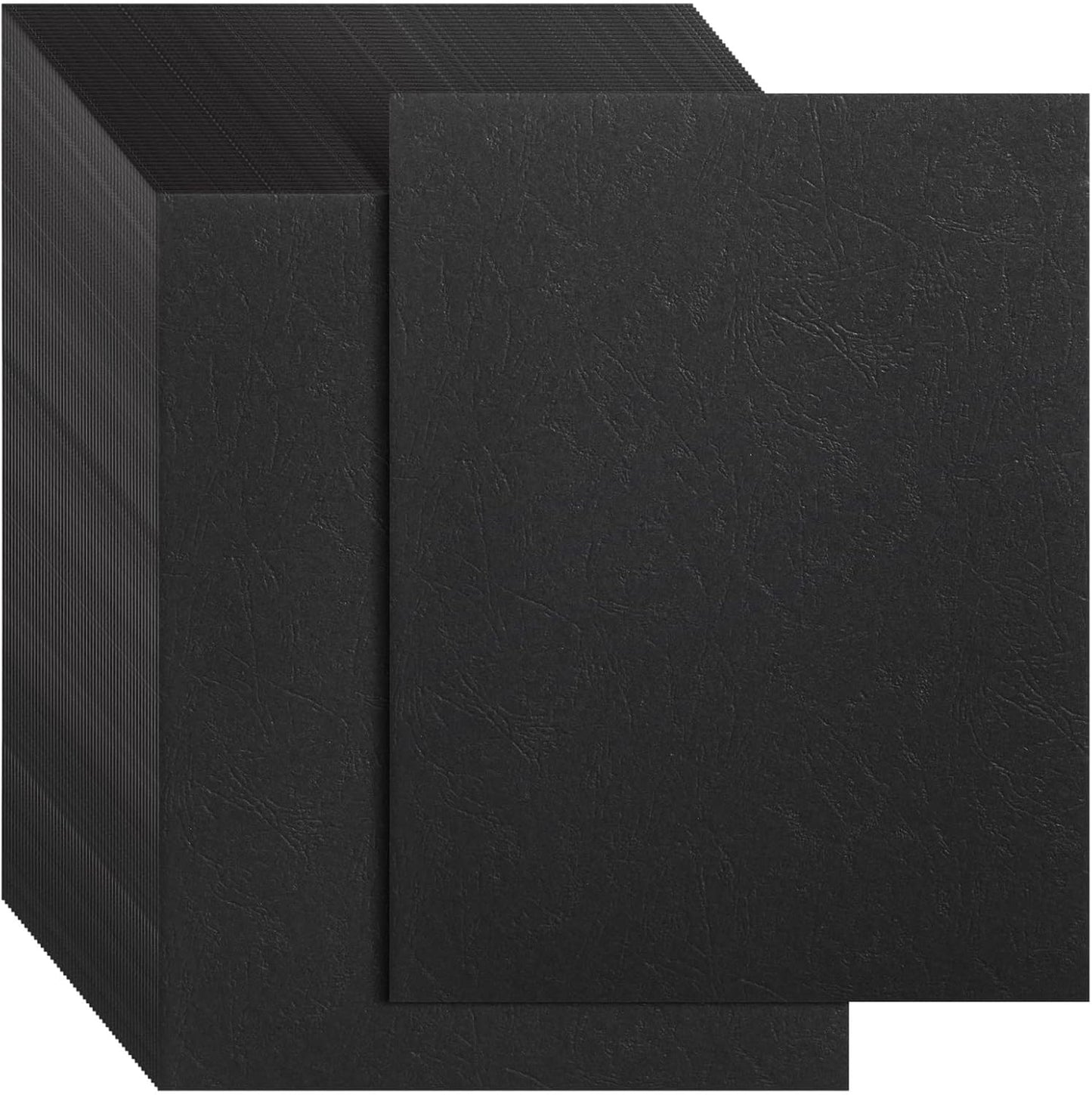 Juvale 100-Pack Black 13 Mil Presentation Binding Covers and Backs - 230g Letter Size Quality Leather Grain Paper for Business Reports, Office, School, & Spiral Binding Machine (8.5 x 11 In)