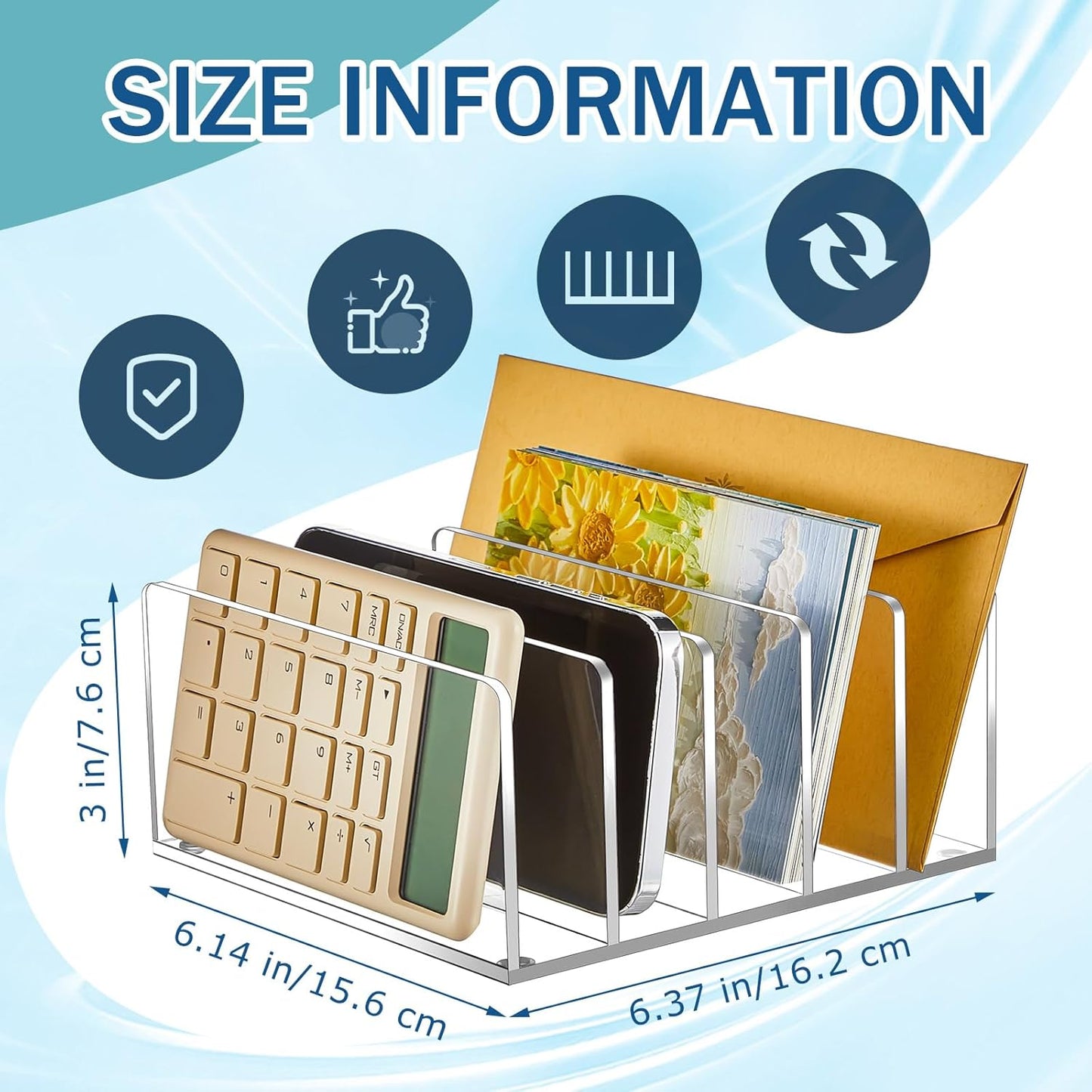 Geyoga 2 Pcs Acrylic File Holder Clear Mail Folder Organizer 5 Sections Multifunction Desktop Storage Letter Sorter Envelope Vertical Dividers for Office, Home, Desk Organization