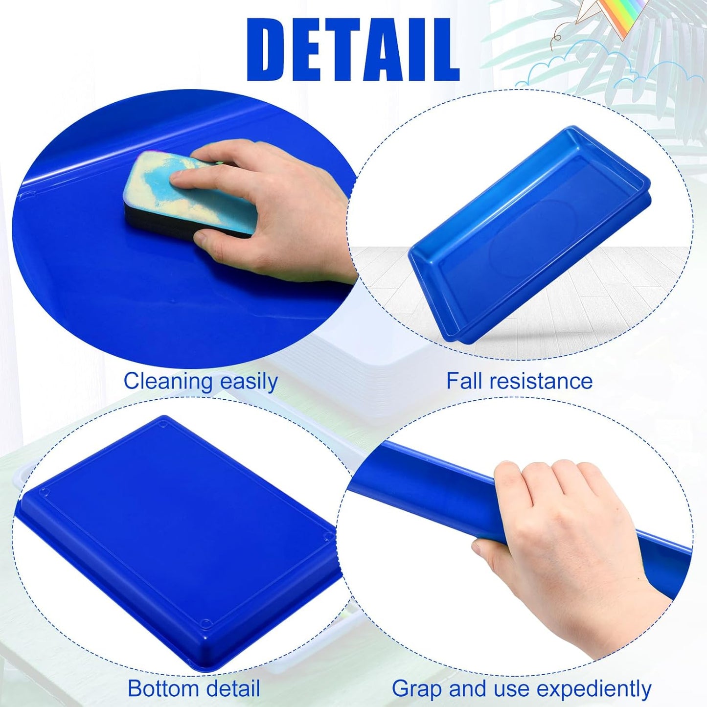 Maitys 15 Pcs Flat Plastic Trays 16.1 x 11.8'' Sensory Storage Tray Paper Stackable Classroom Bins for Office Home Organizer Arts and Crafts Supplies(Blue)