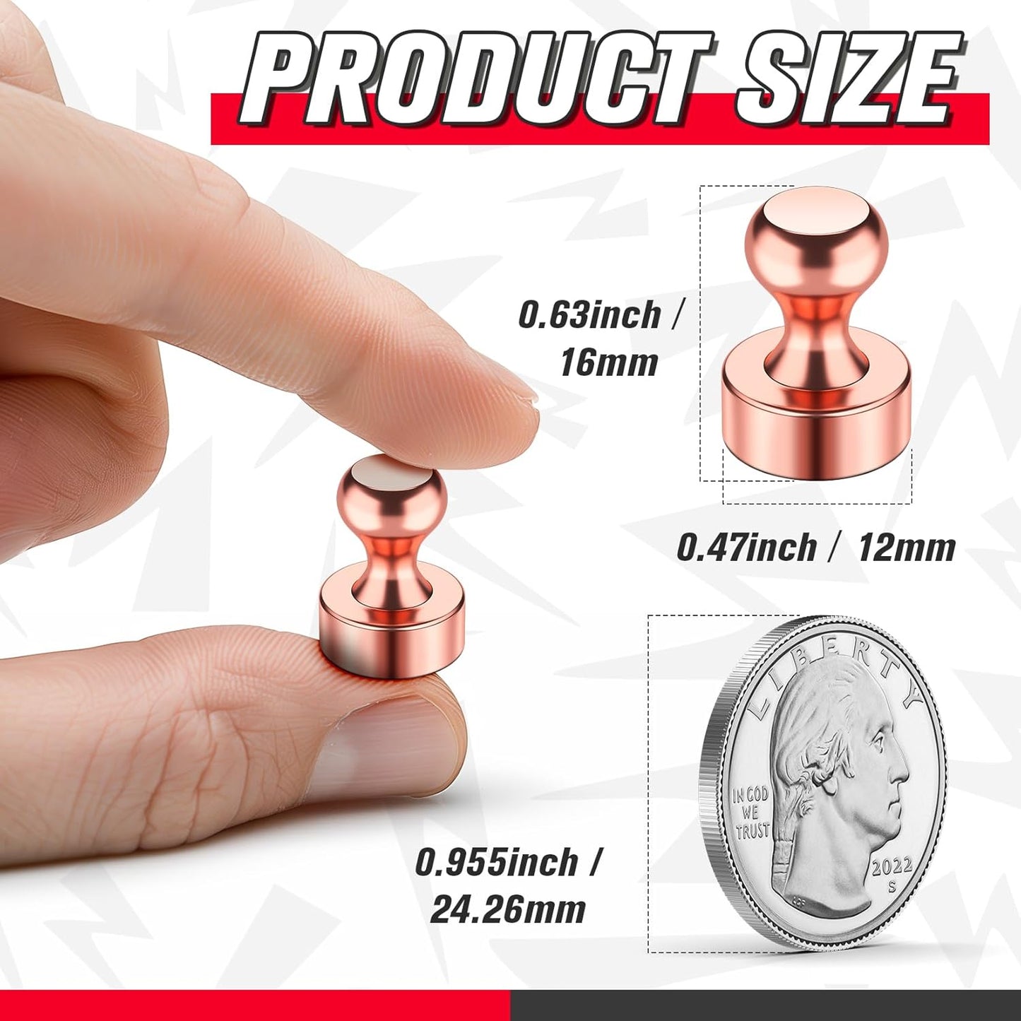 FINDMAG 14Pcs Fridge Magnets, Small and Strong Whiteboard Magnets, Rose Gold Push Pins for Dry Erase Board, Office, Bulletin Board, Classroom