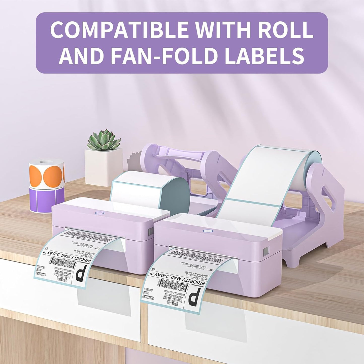 PONNOR Label Holder Thermal Label Holder for Rolls and Fanfold Labels Shipping Label Stand Desktop Printer DIY Accessory Supplies for Home, Office (Fresh Purple)