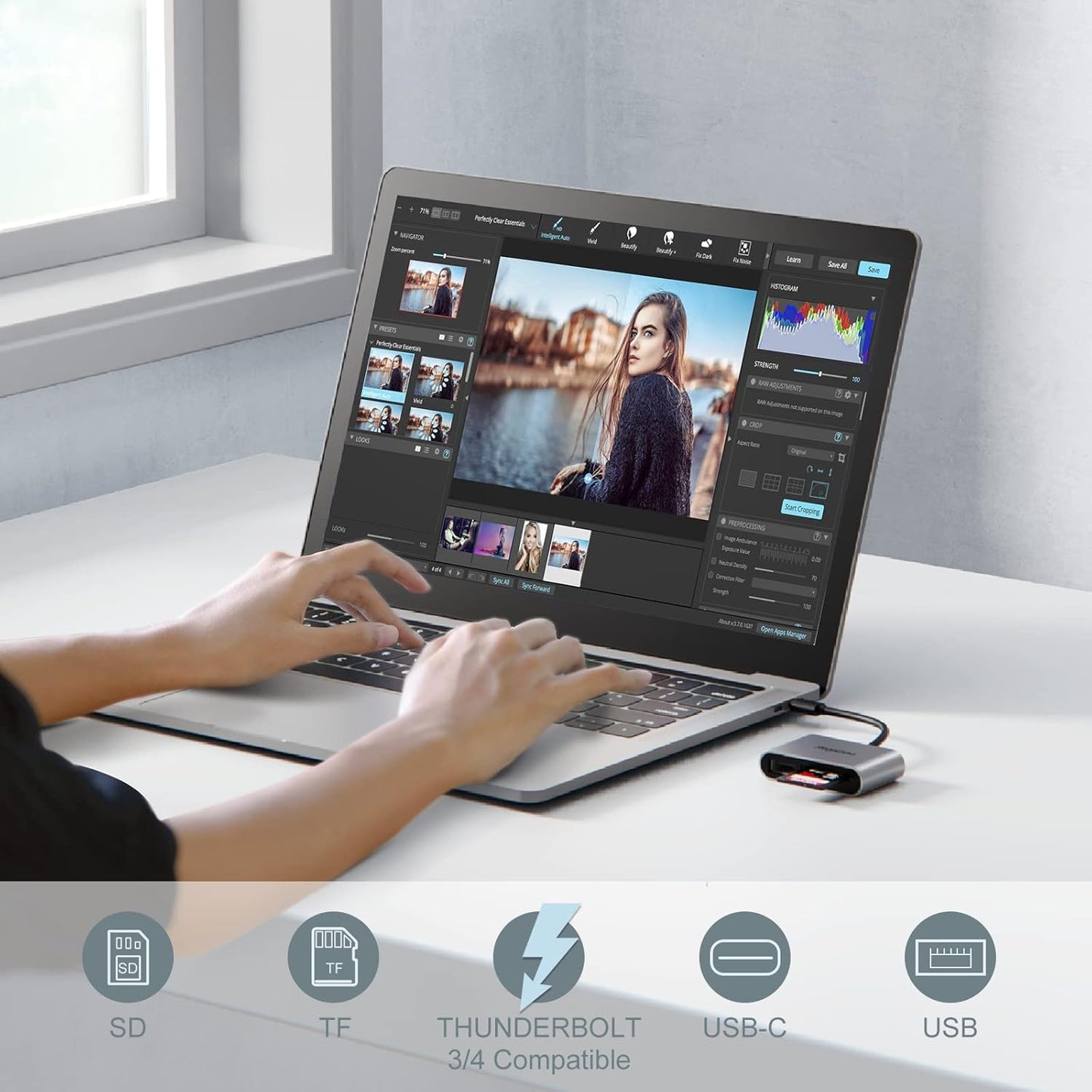 RayCue USB C SD Card Reader Adapter, Type C Micro SD TF Card Reader Adapter, 3 in-1 USB C to USB Camera Memory Card Reader Adapter for iPhone 15,New Pad Pro MacBook Pro/Air, and More UBC C Devices