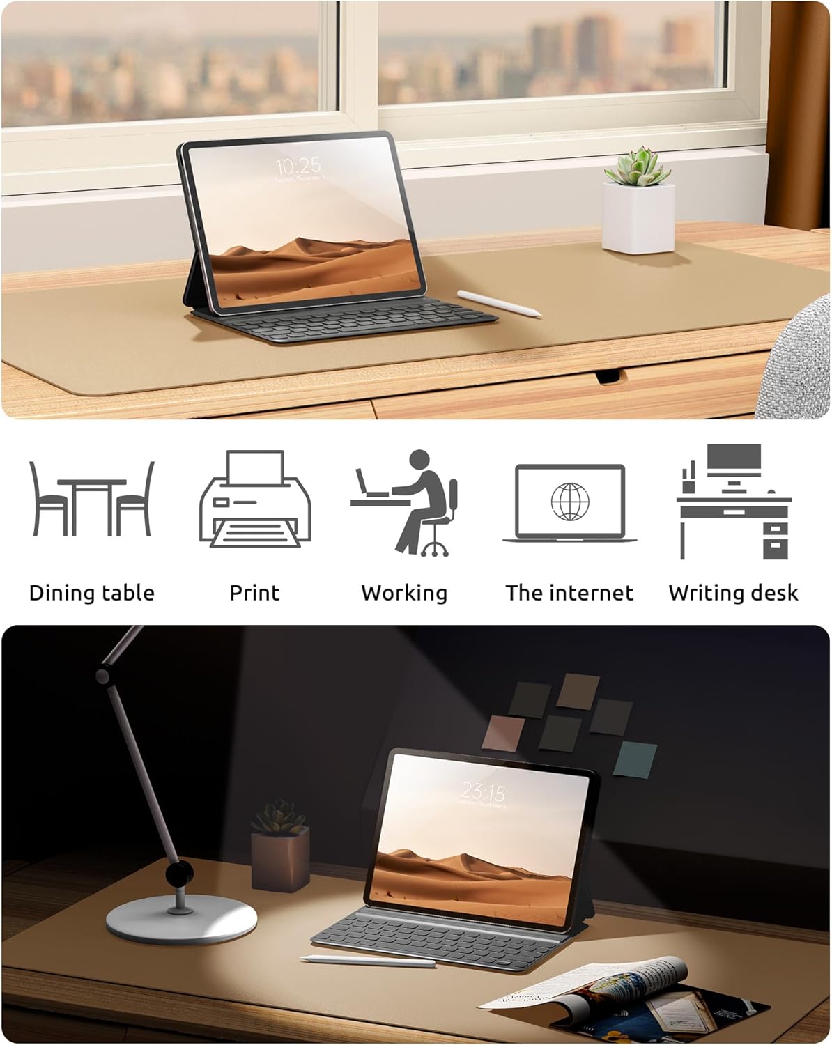 YSAGi Leather Desk Protector, Office Mat, Large Mouse Mat, Non-Slip PU Leather Blotter, Laptop Desk Pad, Waterproof Writing Pad for Office and Home (Latte, 31.5" x 15.8")
