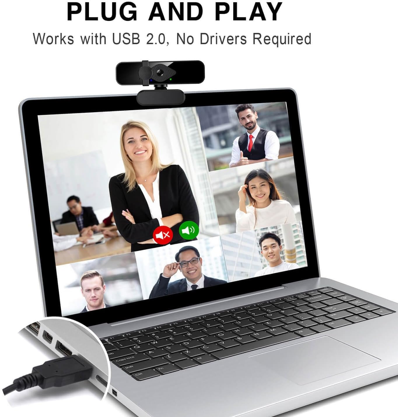 2K Webcam for PC, 85° View USB Computer Camera, with Noise Canceling Microphone & Privacy Cover, HD Web Cameras for Desktop Laptop Monitor Mac Streaming, Video Calling Webcams, 1pc cable organizer