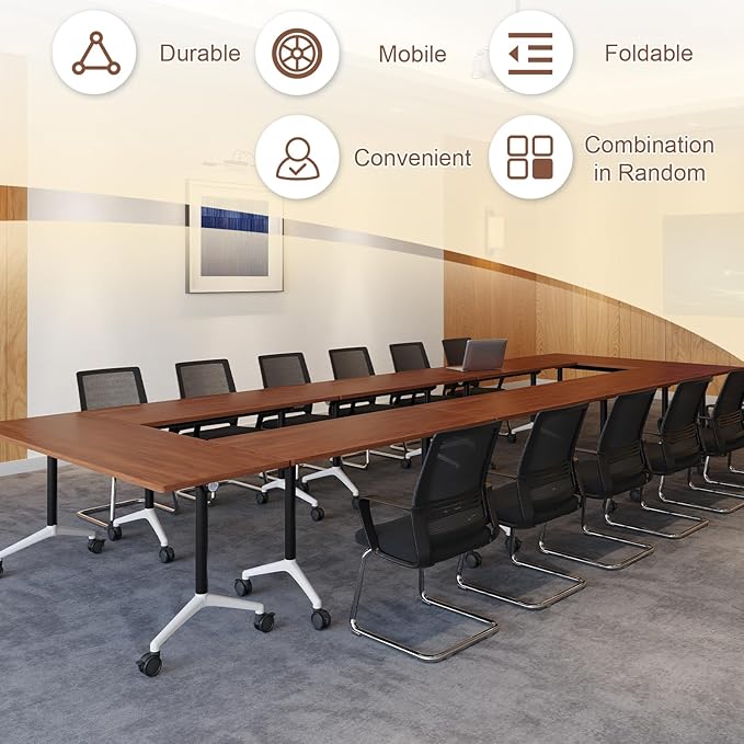 Folding Conference Room Table, Modern Conference Tables with Wheels, Large Rectangular Mobile Training Tables for Office Classroom, Foldable Modular Boardroom Seminar Table (4pack L63in)