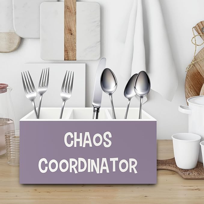 Chaos Coordinator Purple Pen Pencil Holder Organizer for Desk, Thank You Gifts for Women Men Coworkers Boss Leader Manager, Appreciation Gifts Wooden Box Sign for Office Tabletop Decorations