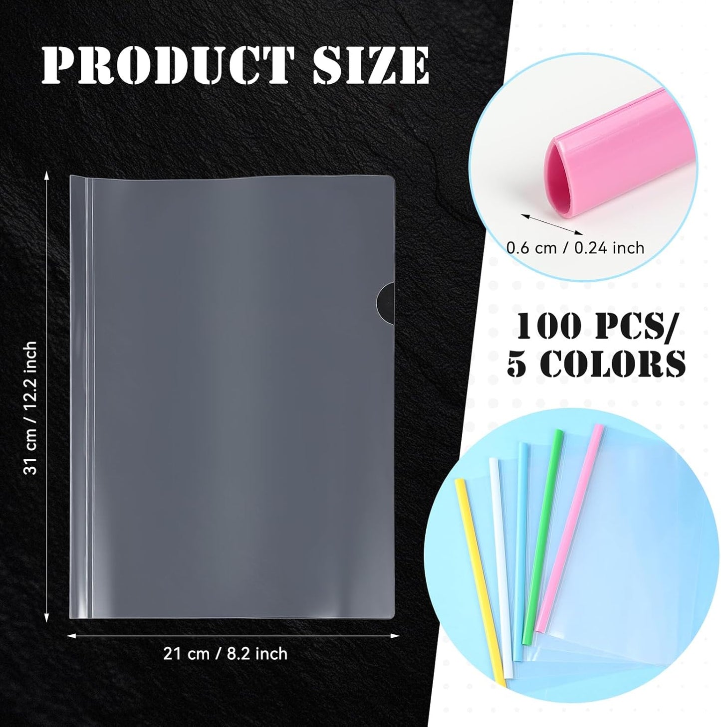 100 Pcs Clear Report Cover with Sliding Bar 50 Sheet Capacity Presentation Binder Transparent Resume Folder Plastic Folder for File Report School Office(Novetly Color,Water Drop)