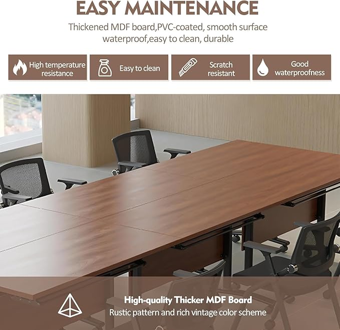 Conference Table,Folding Conference Tables Modern White Conference Room Table with Wheels, 2-10 Persons,for Office, Meeting Room (4, 1619YHT, 47IN)