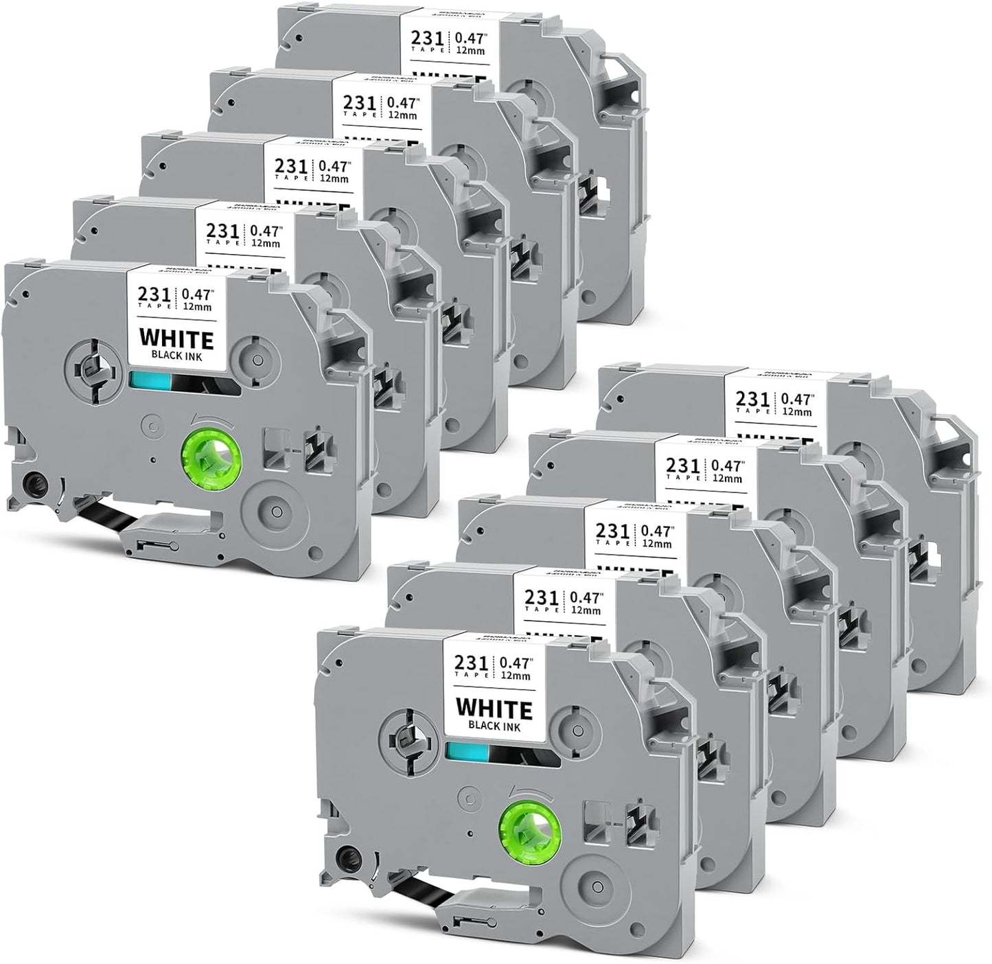 10-Pack Tze Tz Label Tape 12mm 0.47" Black on White Compatible for Brother 12mm Label Tape P Touch 12mm 0.47" White Label Maker Tape for PT-D220 PT-D210 PT-D200 PT-2430 PT-1890 PT-D610BT