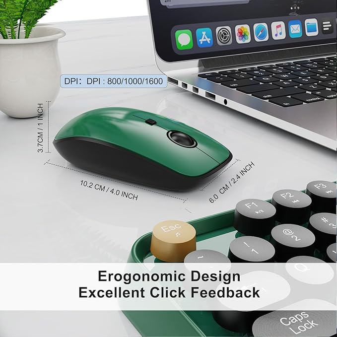 FOPETT Wireless Keyboard and Mouse Combo, 104 Keys Full-Sized 2.4 GHz Round Keycap Colorful Keyboards, USB Receiver Plug and Play, for Windows, Mac, PC, Laptop, Desktop (Black Green)