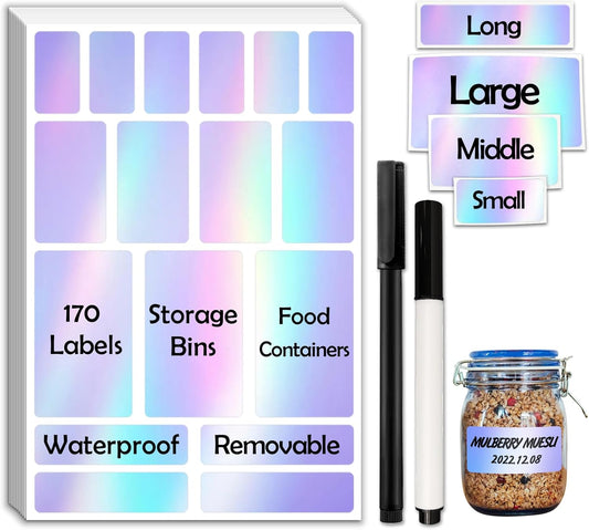 170Pcs Laser Removable Labels for Jars,for Storage Bins,for Food Containers with 2 Liquid Chalk Marker(Laser)