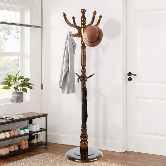 Wooden Coat Rack Freestanding, Vintage Coat Racks with Sturdy Round Base, Adjustable Height 37.40"-72.83" Entrance Coat Rack for Bedroom Living Room Entryway (Vintage Circular)
