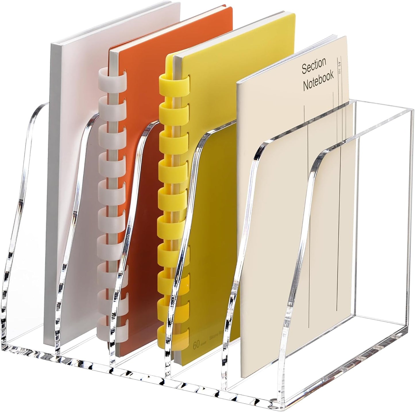 SANRUI Acrylic Magazine File Holder Desk Sorter Organizer, 5 Vertical Compartments Clear Folder Rack Binder Bookstore Workspace Sorters,for Office Accessories Organization Storage